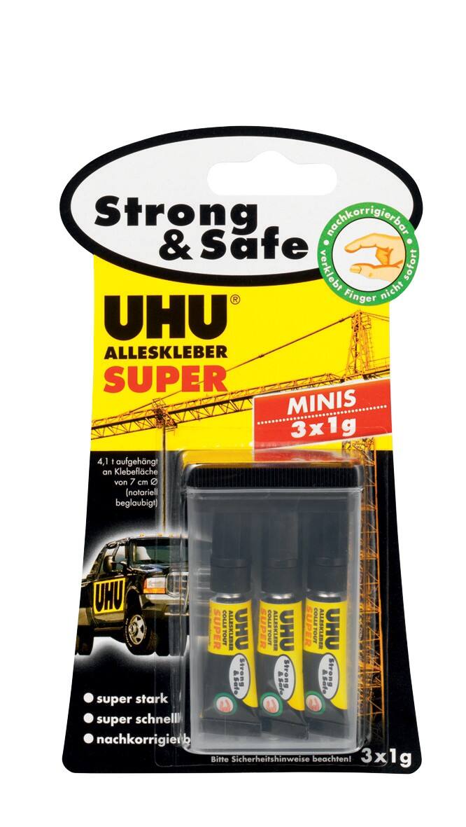 UHU Superlijm Super Strong & Safe Minis Transparant 1 g Pak van 3