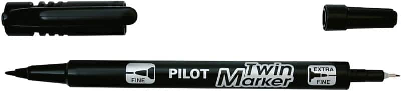 Pilot Twin Marker Permanentmarker 76% Gerecycled Extra Fijn Ronde punt 0,4 - 0,8 mm Zwart
