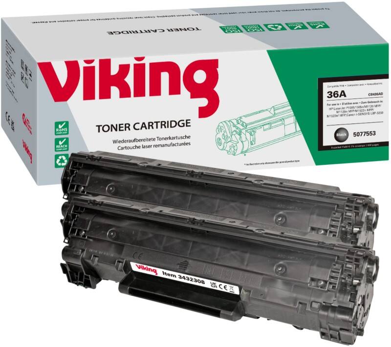 Viking 36A compatibele HP tonercartridge CB436A zwart duopak 2 stuks