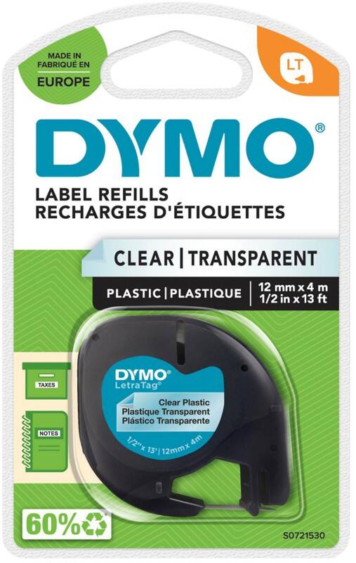 DYMO LT 18488 S0721530 Etiketteertape Ja Zwart Zwart op Transparant 12 mm (B) x 4 m (L)