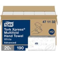 Tork Xpress Advanced Handdoeken H2 M-vouw Wit 2-laags 471132 20 Stuks à 190 Vellen