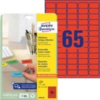 Avery Etiketten L4790-20 Klevend A4 Rood 38,1 x 21,2 mm 20 Vellen à 65 Etiketten