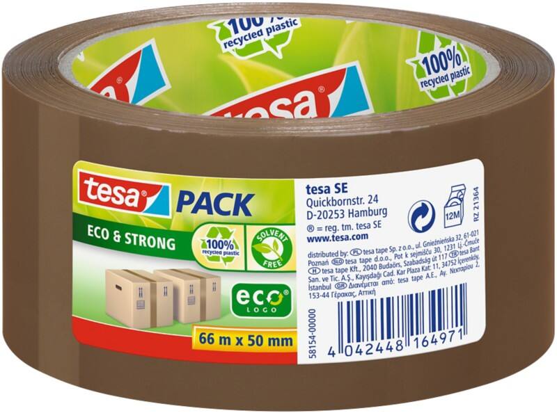 tesa Verpakkingstape tesapack Eco & Strong Bruin 50 mm (B) x 66 m (L) PP (polypropeen) 58154 Recycled 100%