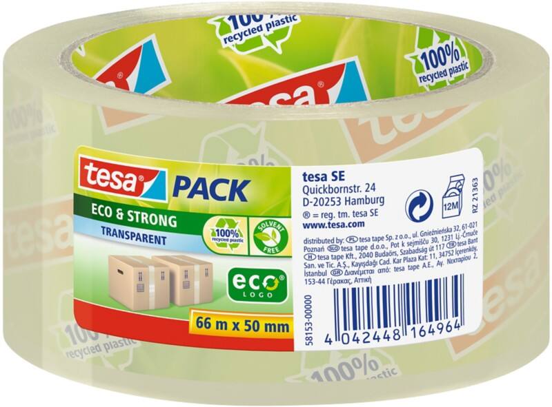tesapack Verpakkingstape Transparant 50 mm (B) x 66 m (L) PP (Polypropeen) Recycled 100%