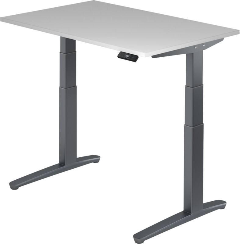 Hammerbacher XBHM VXBHM Elektrisch hoogteverstelbaar Zit-sta-bureau Rechthoekig Grijs C-Voet 1.200 (B) x 800 (D) x 1.290 (H) mm Spaanplaat, Staal, Aluminium