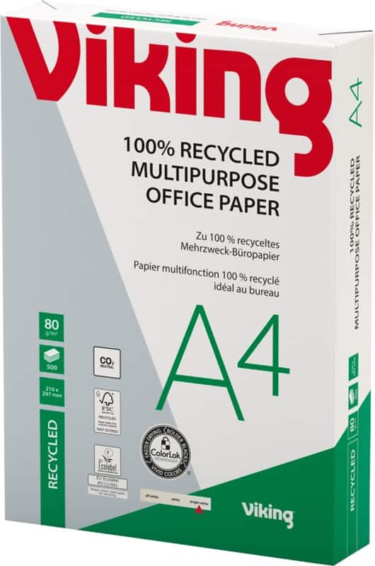 Viking Bright-White A4 Kopieerpapier 100% Recycled 80 g/m² Glad Wit 500 Vellen