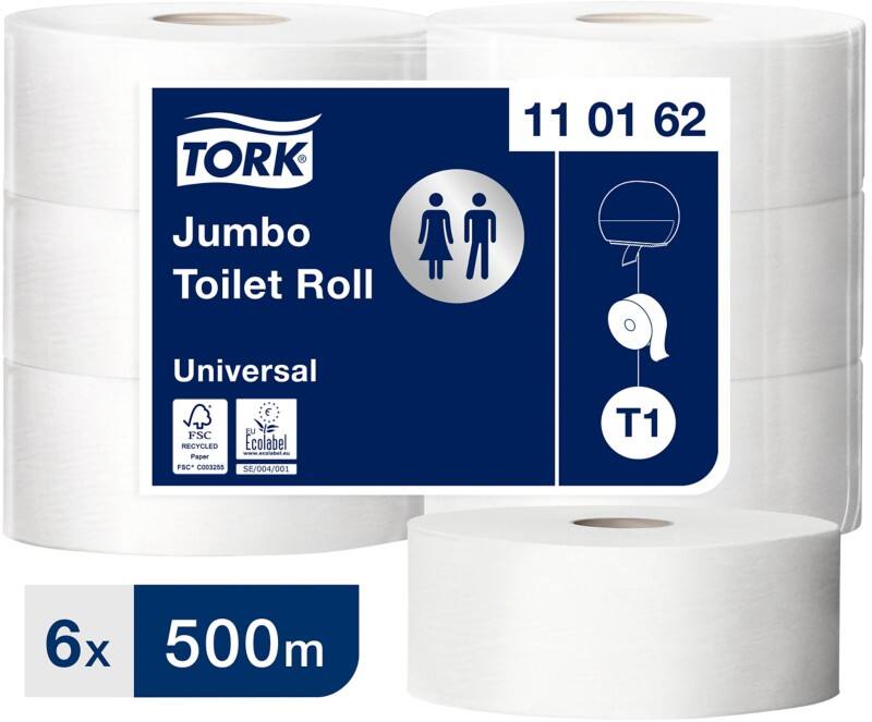 Tork Jumbo FSC gecertificeerd, Recycled 100% Toiletpapier T1 1-laags 110162 6 Rollen à 2500 Vellen