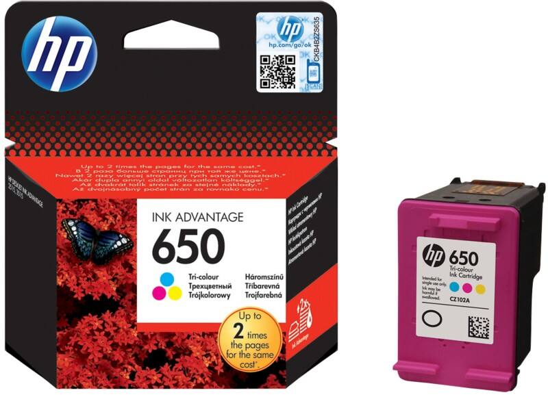 HP 650 Origineel Inktcartridge CZ102AE#BHK Cyaan, magenta, geel