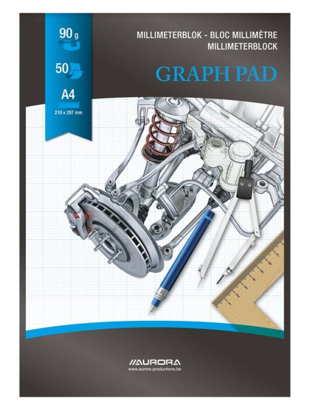 AURORA Millimeterpapier A4 Geruit Gelijmd Papier Blauw, wit Niet geperforeerd 100 Pagina's 50 Vellen