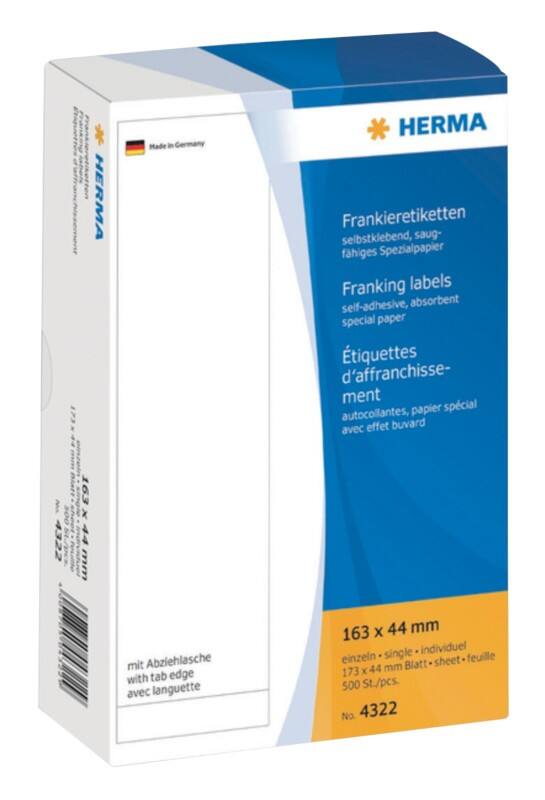 HERMA Frankeeretiketten 4322 Klevend Wit 163 x 44 mm  500 Stuks