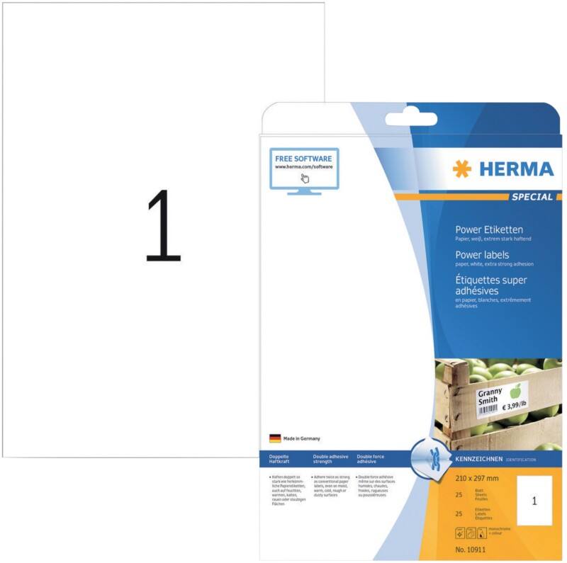 HERMA Etiketten 10911 Klevend A4 Wit 210 x 297 mm  25 Vellen à 1 Etiketten