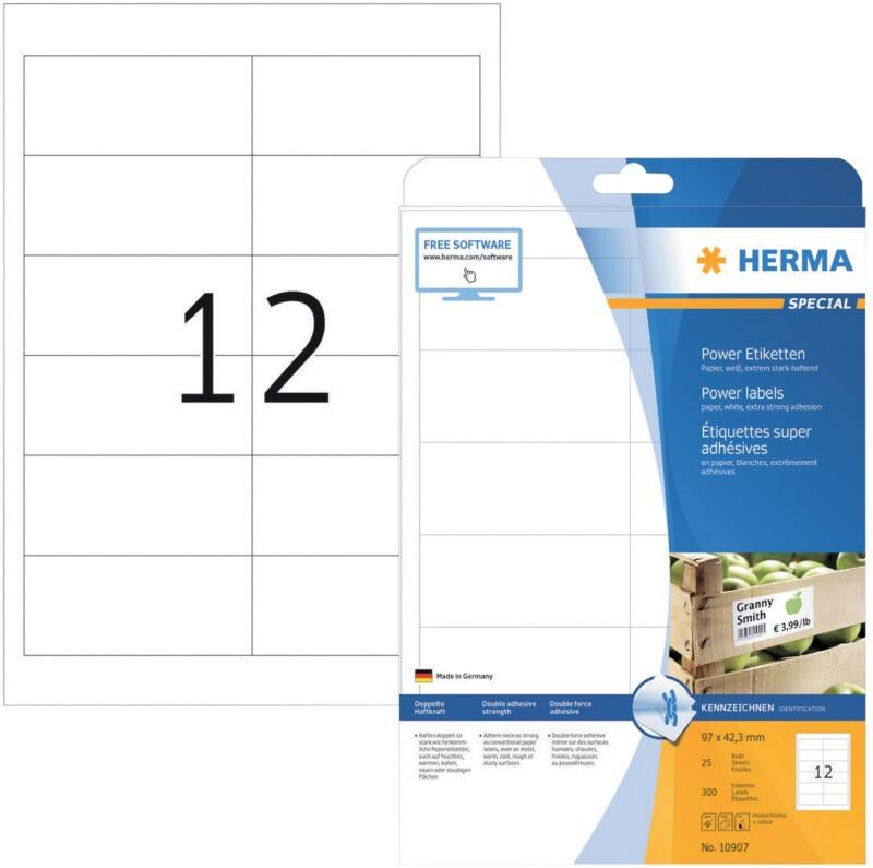 HERMA Etiketten 10907 Klevend A4 Wit 97 x 42,3 mm  25 Vellen à 12 Etiketten