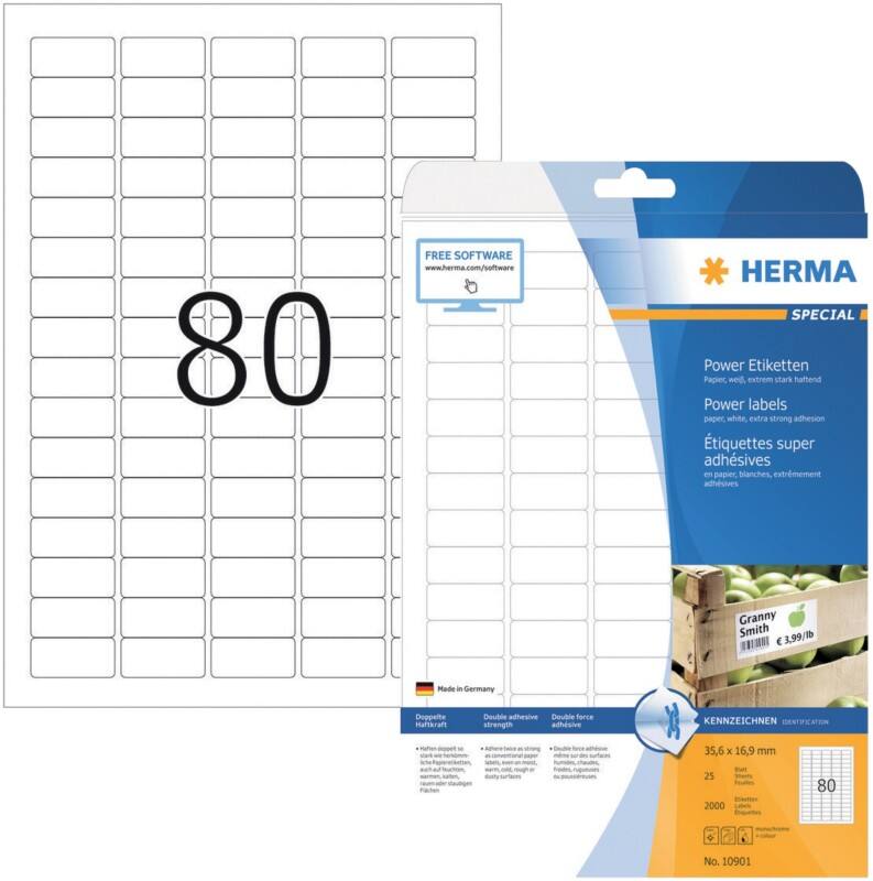 HERMA Etiketten 10901 Klevend A4 Wit 35,6 x 16,9 mm  25 Vellen à 80 Etiketten