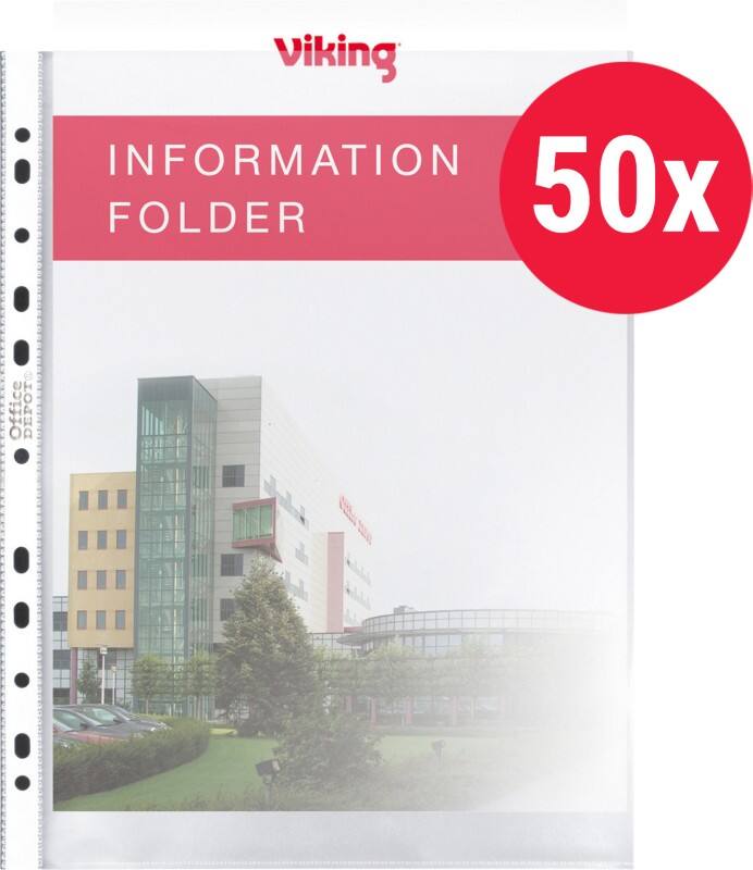 Viking Showtassen Recycled A4 Glashelder Transparant 80 micron PP (Polypropeen) Boven 11 Gaten 50 Stuks