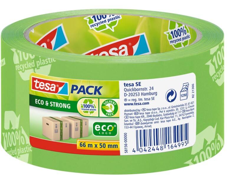 tesa Verpakkingstape tesapack Eco & Strong Groen 50 mm (B) x 66 m (L) PP (Polypropeen) Recycled 100%