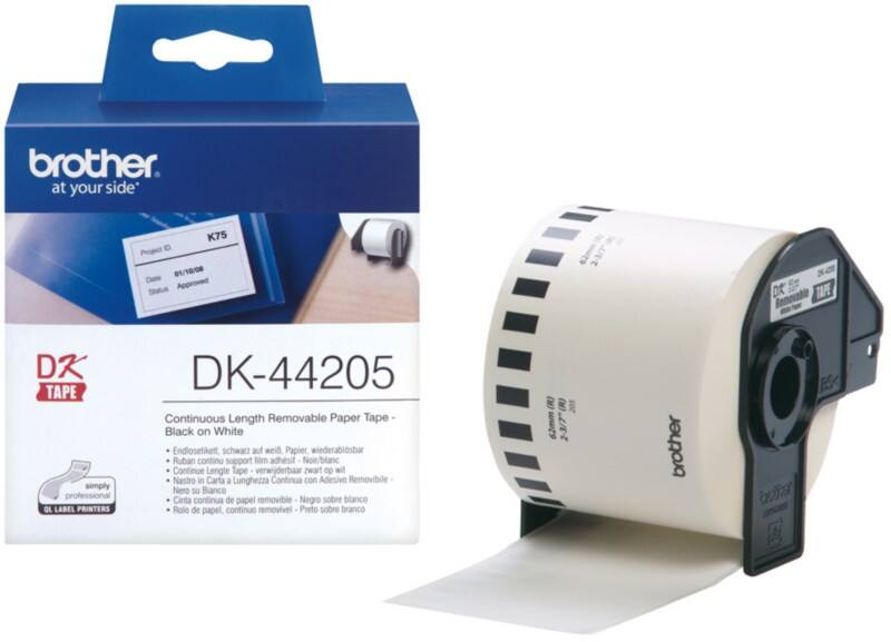 Brother DK-44205 Authentiek Continue Papiertape Verwijderbaar Zelfklevend Zwart op wit 62 mm x 30.5m