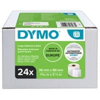 Dymo LW S0722390 / 99012 Authentiek Grote Adresetiketten Zelfklevend Wit 36 x 89 mm 24 Rollen à 260 Etiketten