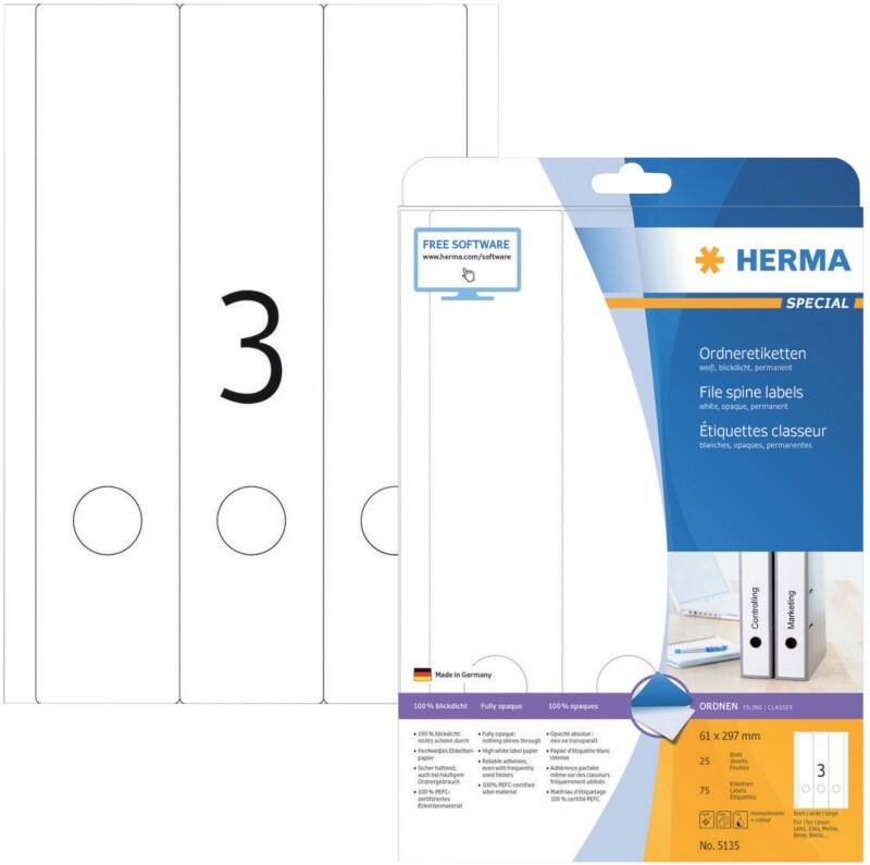 HERMA Ordneretiketten 5135 Wit 61 x 297 mm 25 Vellen à 3 Etiketten