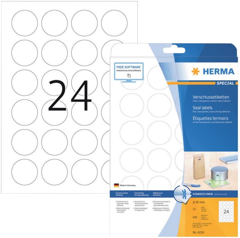 HERMA Etiketten 4236 Klevend A4 Transparant 40 x 40 mm  25 Vellen à 24 Etiketten