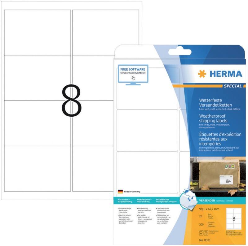 HERMA Etiketten 8331 Klevend A4 Wit 99,1 x 67,7 mm  25 Vellen à 8 Etiketten