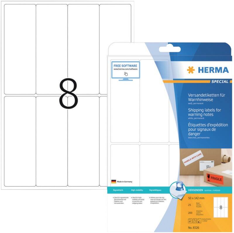 HERMA Etiketten 8326 Klevend A4 Wit 50 x 142 mm  25 Vellen à 8 Etiketten