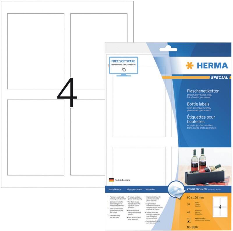 HERMA Etiketten 8882 Klevend A4 Wit 90 x 120 mm  10 Vellen à 4 Etiketten