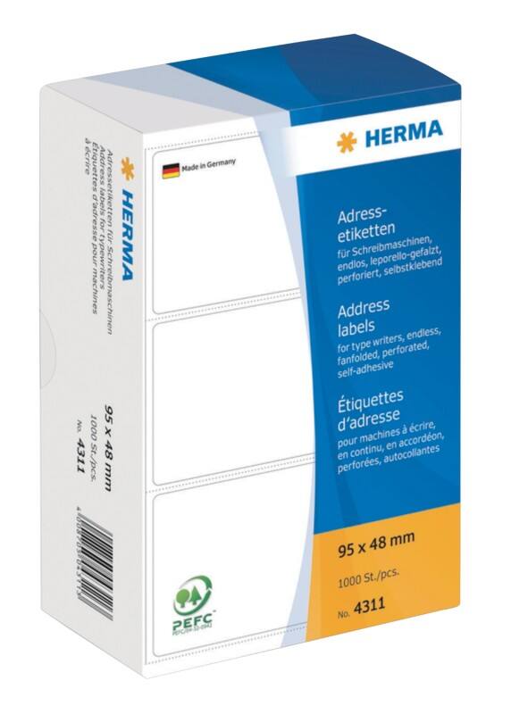 HERMA Adresetiketten 4311 Wit 95 x 48 mm 1000 Vellen à  Etiketten
