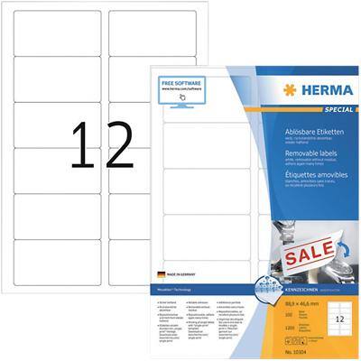 HERMA Multifunctionele etiketten 10304 Wit 88,9 x 46,6 mm 100 Vellen à 12 Etiketten