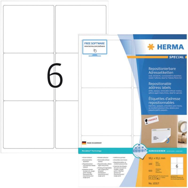 HERMA adresetiketten 10317 wit vierkant 600 stuks