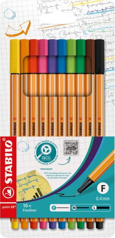 STABILO point 88 Fineliner 0,4 mm Naaldpunt Kleurenassortiment 10 Stuks