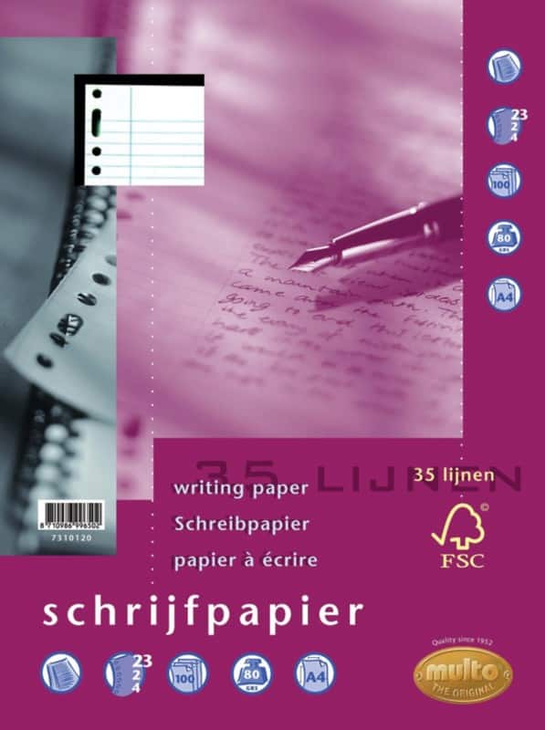 Multo Schrijfpapier A4 Gelinieerd Wit Geperforeerd 200 Pagina's 100 Vellen