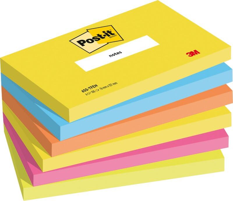 Post-it Notes 127 x 76 mm Energie Kleuren 6 Blokken van 100 Vellen