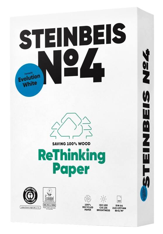 Steinbeis Evolution No.4 A4 Kopieerpapier 100% Recycled 80 g/m² Glad Wit 500 Vellen