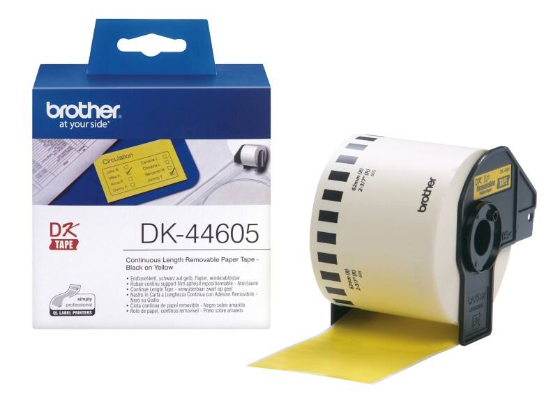 Brother DK44605 Etiketteertape Zwart op geel