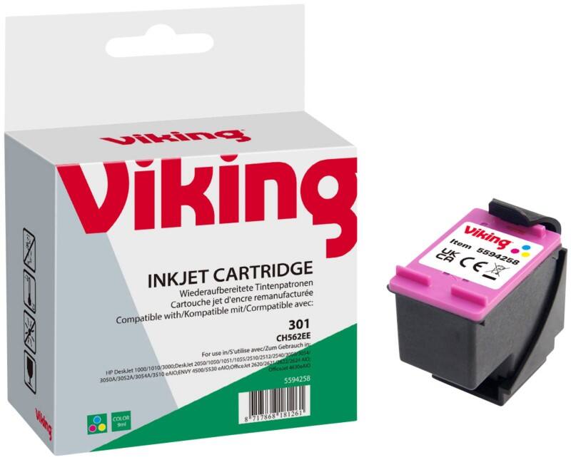 Viking 301 compatibele HP inktcartridge CH562EE cyaan, geel, magenta