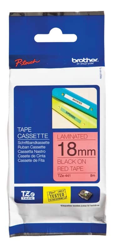 Brother TZe-441 Authentiek Labeltape Zelfklevend Zwart op rood 18 mm x 8m