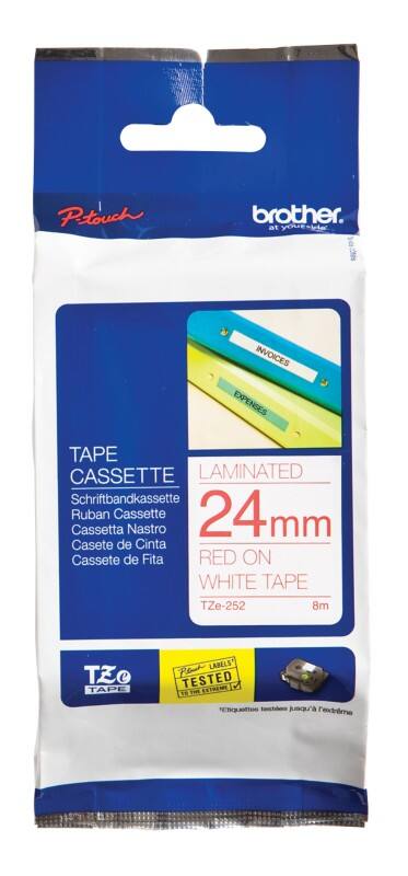 Brother TZe-252 Authentiek Labeltape Zelfklevend Rood op wit 24 mm x 8m