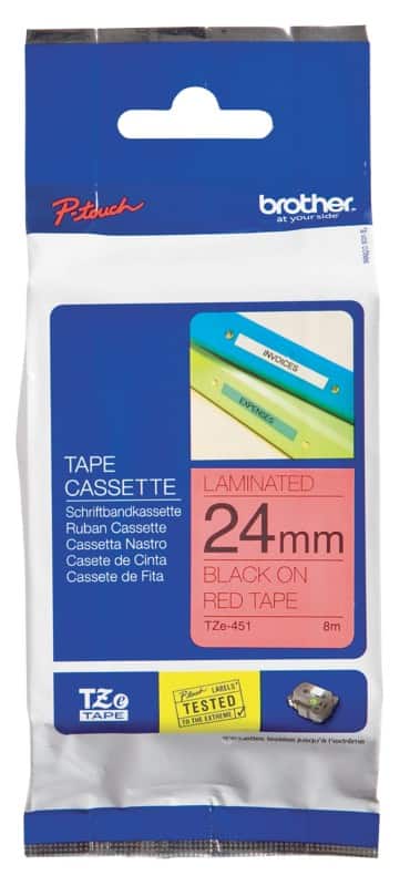 Brother TZe-451 Authentiek Labeltape Zelfklevend Zwart op rood 24 mm x 8m