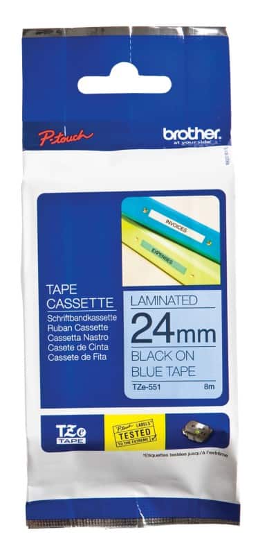 Brother TZe-551 Authentiek Labeltape Zelfklevend Zwart op blauw 24 mm x 8m