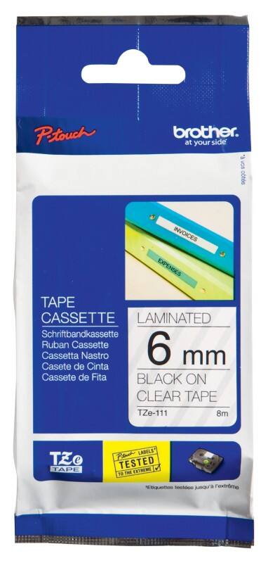Brother TZe-111 Authentiek Labeltape Zelfklevend Zwart op transparant 6 mm x 8m
