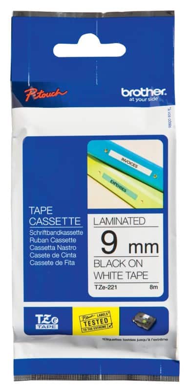 Brother P-touch Etiketteertape Authentiek TZe-221 Zelfklevend Zwart op Wit 9 mm x 8 m