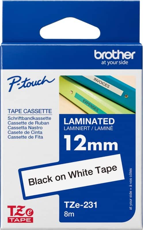 Brother P-touch Etiketteertape Authentiek TZe-231 Zelfklevend Zwart op Wit 12 mm x 8 m