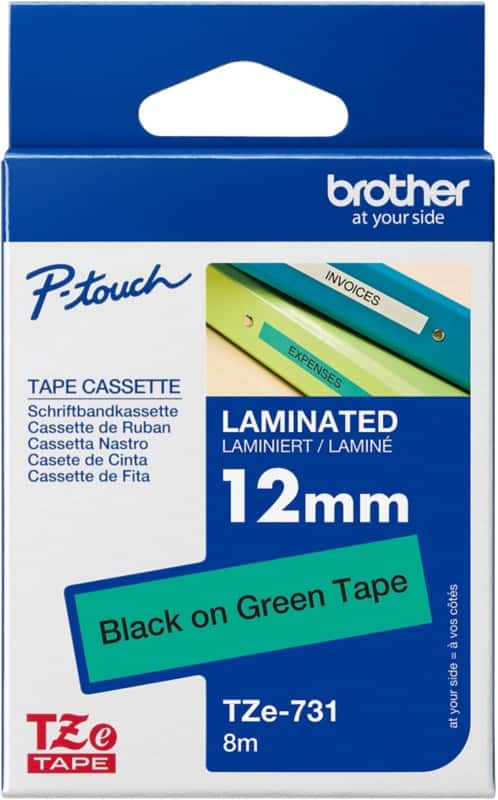 Brother P-Touch Etiketteertape Authentiek TZE731 Zelfklevend Zwart op Groen 12 mm x 8 m