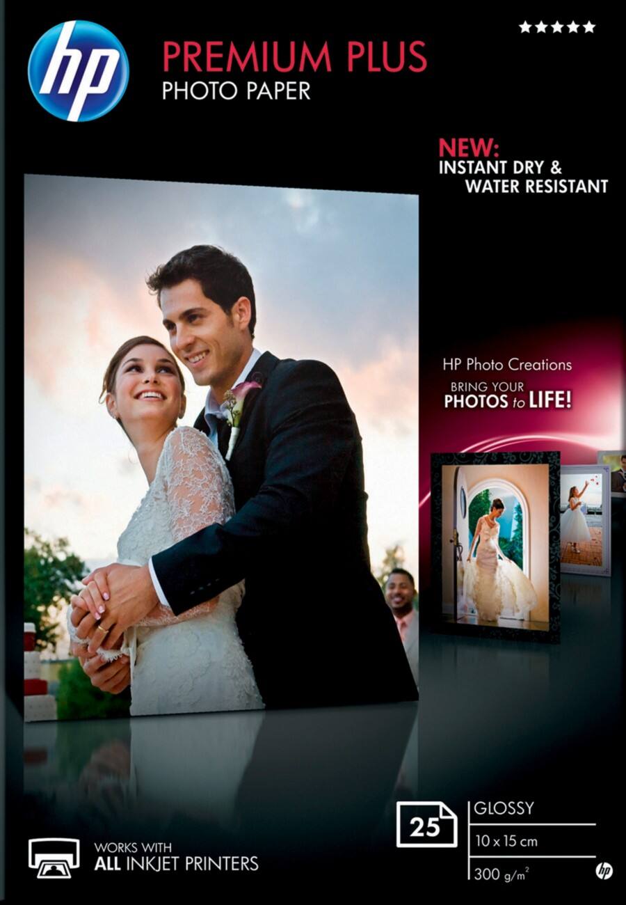 HP Premium Plus Inkjet fotopapier 10 x 15 cm Glanzend 300 gram 10 x 15 cm Wit 25 vellen