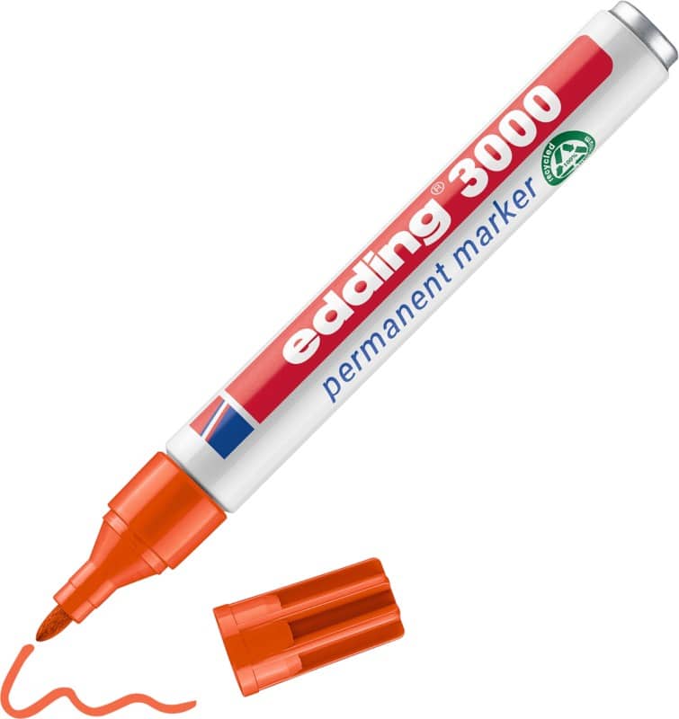 edding 3000 Permanentmarker 100% Gerecycled Medium Ronde punt 1,5 - 3 mm Oranje Navulbaar Waterbestendig