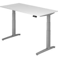 Hammerbacher Zit-sta-bureau Elektrisch in hoogte verstelbaar Rechthoekig Hout Zilver T-voet 1.600 x 800 x 720 mm