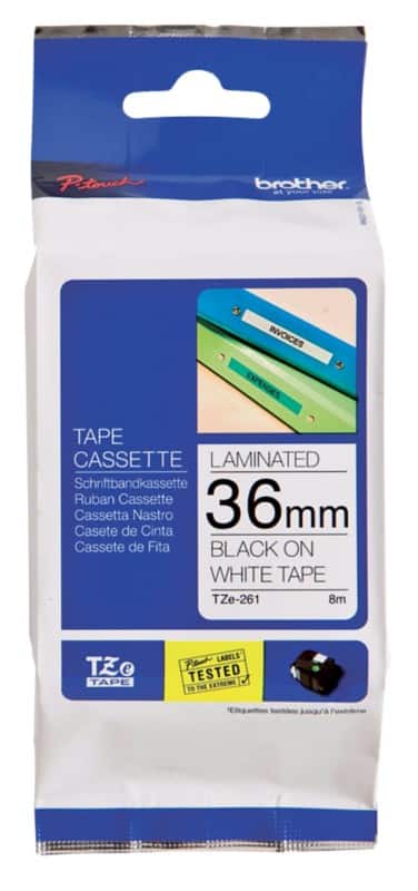 Brother P-touch Etiketteertape Authentiek TZe-261 Zelfklevend Zwart op Wit 36 mm x 8 m