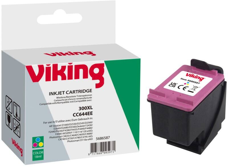 Viking 300XL compatibele HP inktcartridge CC644EE cyaan, magenta, geel