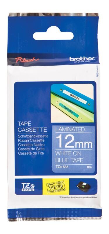 Brother TZe-535 Authentiek Labeltape Zelfklevend Wit op blauw 12 mm x 8m