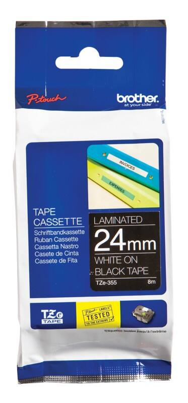 Brother TZe-355 Authentiek Labeltape Zelfklevend Wit op zwart 24 mm x 8m